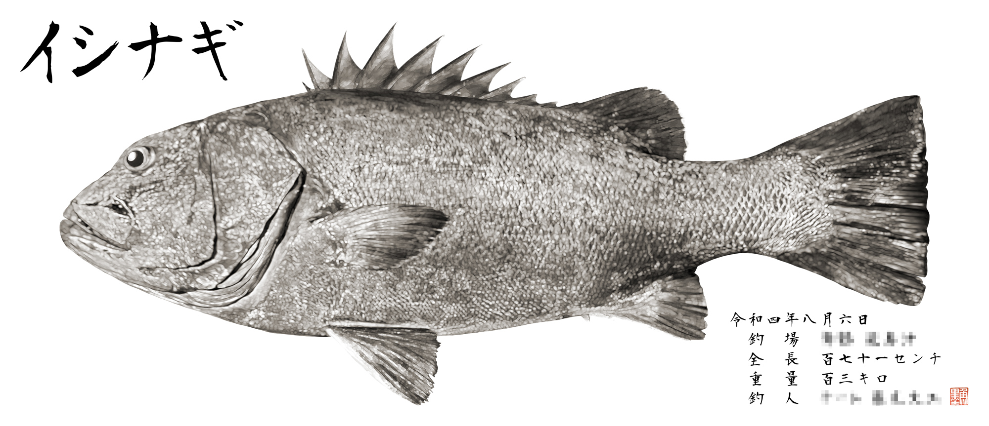 デジタル魚拓作品紹介】墨魚拓 イシナギ 171㎝ | 魚墨ブログ