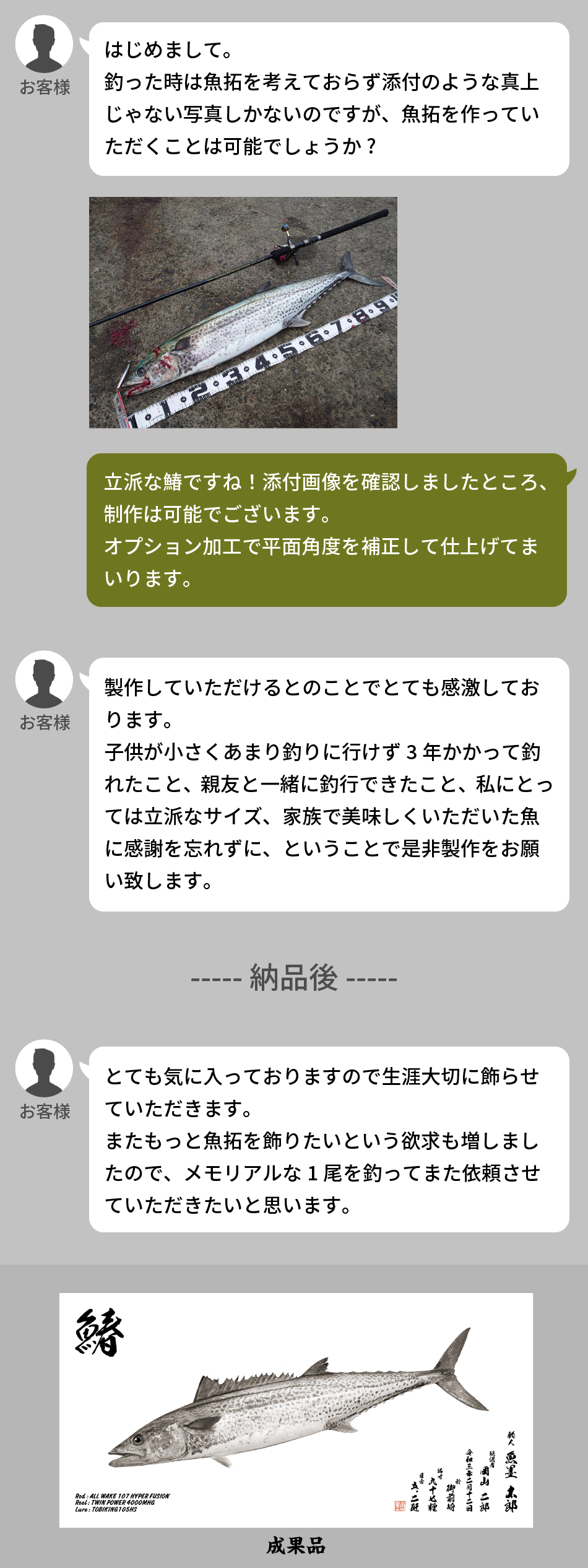 デジタル魚拓加工ができるか不安なお客様